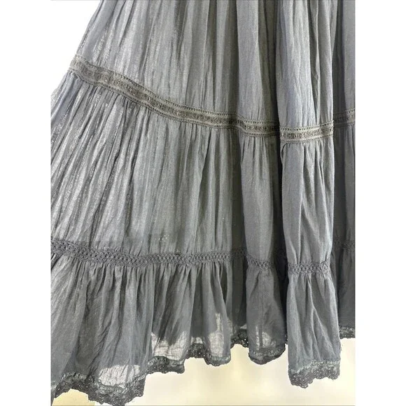 Bhag’s Cotton Tiered Maxi Skirt Black Crochet Elastic Waist Lined Free Size - Picture 3 of 13